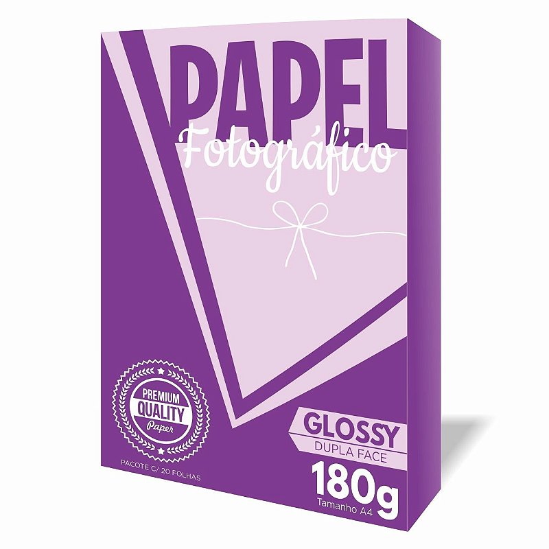 Papel Fotográfico Dupla Face Glossy Brilho 180g A4 - Pacote c/20 Folhas - Qualidade Premium