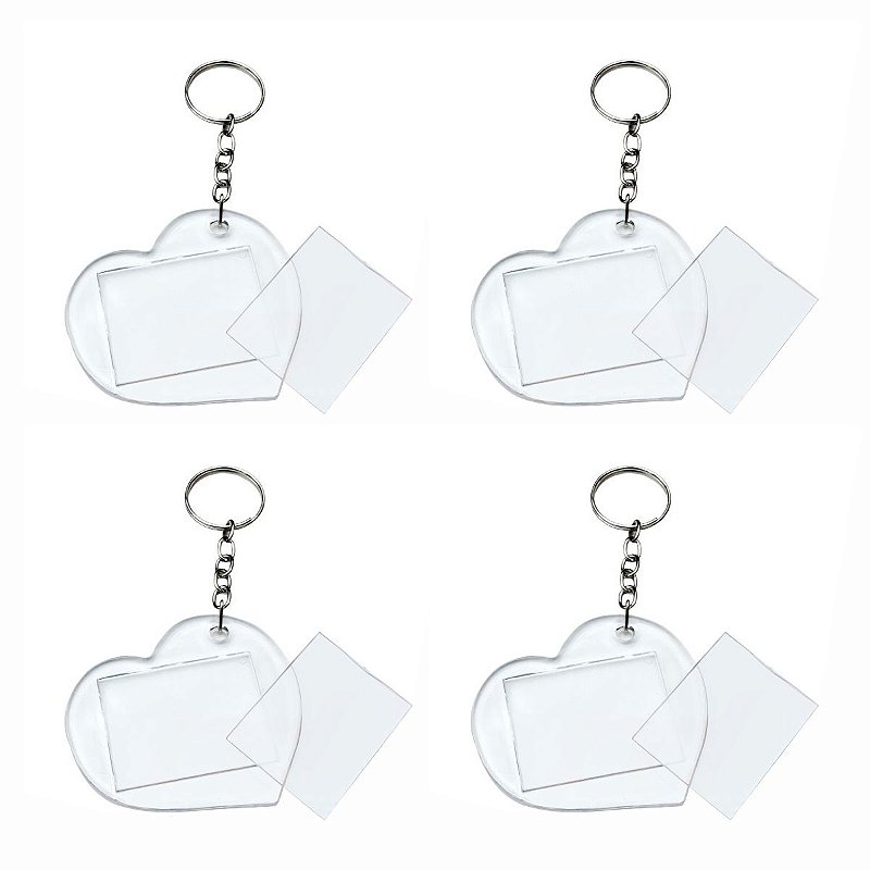 10 Chaveiro 3x4 Acrílico Coração p/ Personalizar