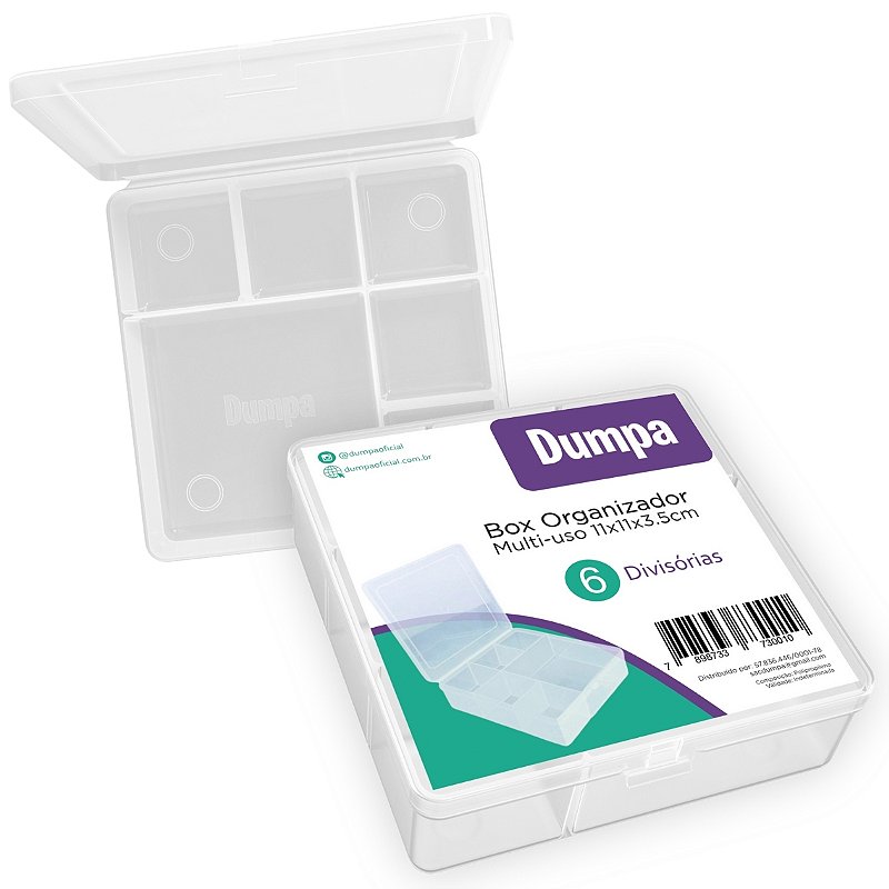 Caixa Organizadora Dumpa 6 Divisórias 11x11cm Transparente