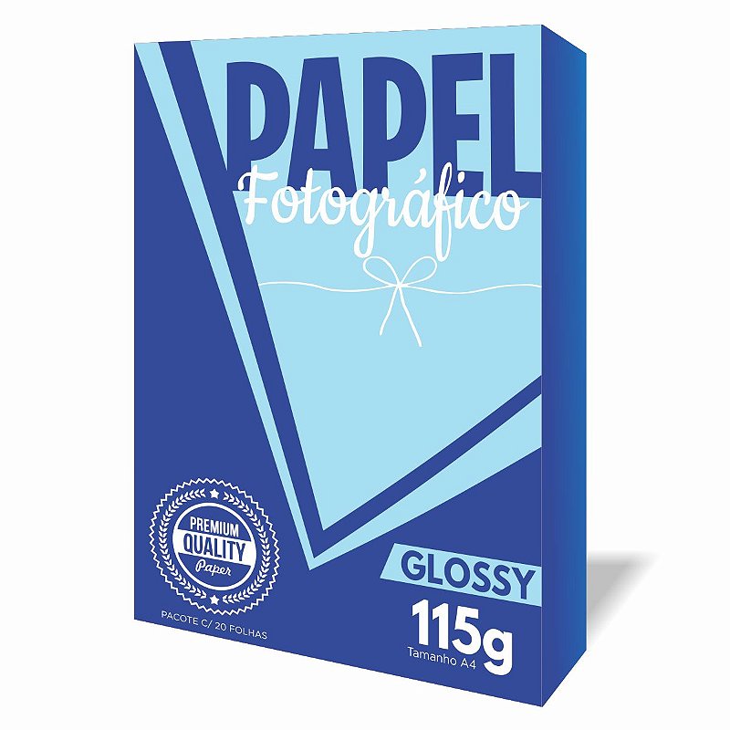 Papel Fotográfico Glossy 115g A4 - Pacote c/20 Folhas