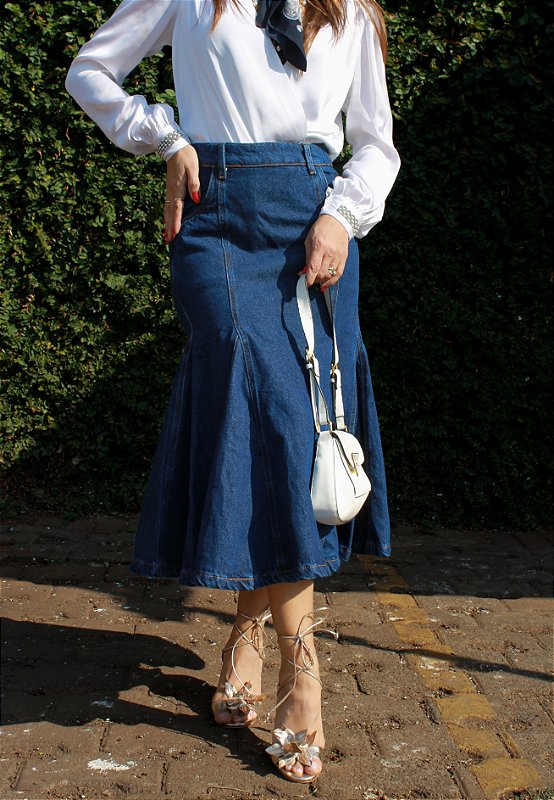 Saia Feminina Saia Jeans Com Ziper No Meio Saia Longa Western