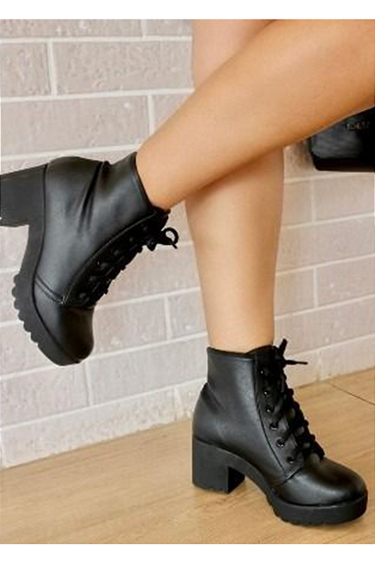 Coturno Couro de Napa Preto com Salto - 6 cm - Pumb Shoes