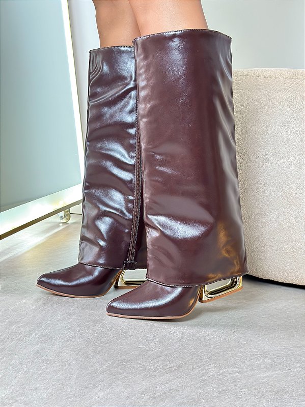 Bota 2 em 1 Elegance – Cano Removível Salto Dourado- 28/26