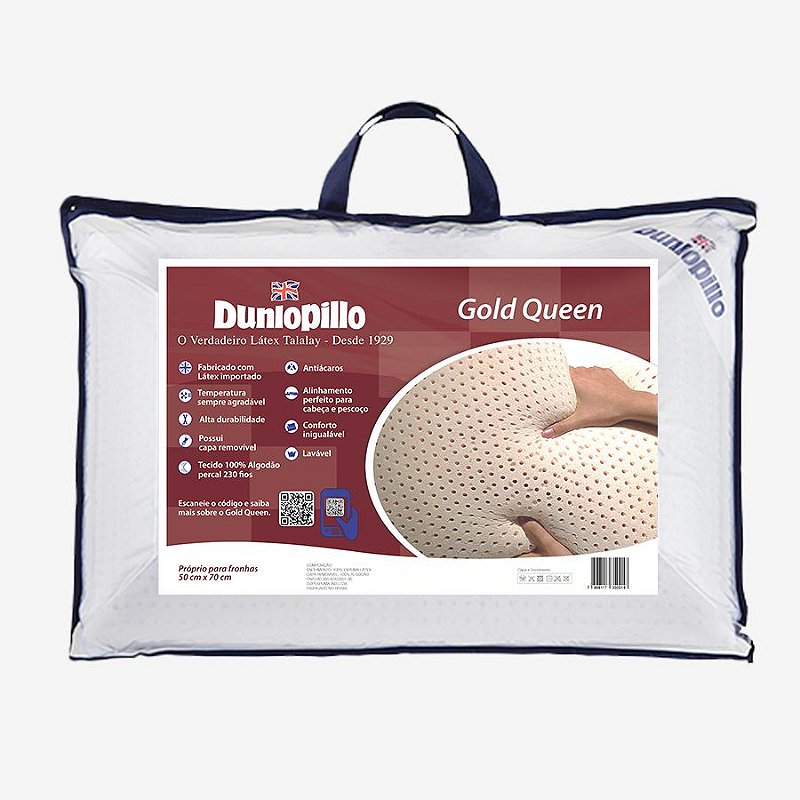 Travesseiro 100 Látex Natural Gold Queen 50x70cm Dunlopillo