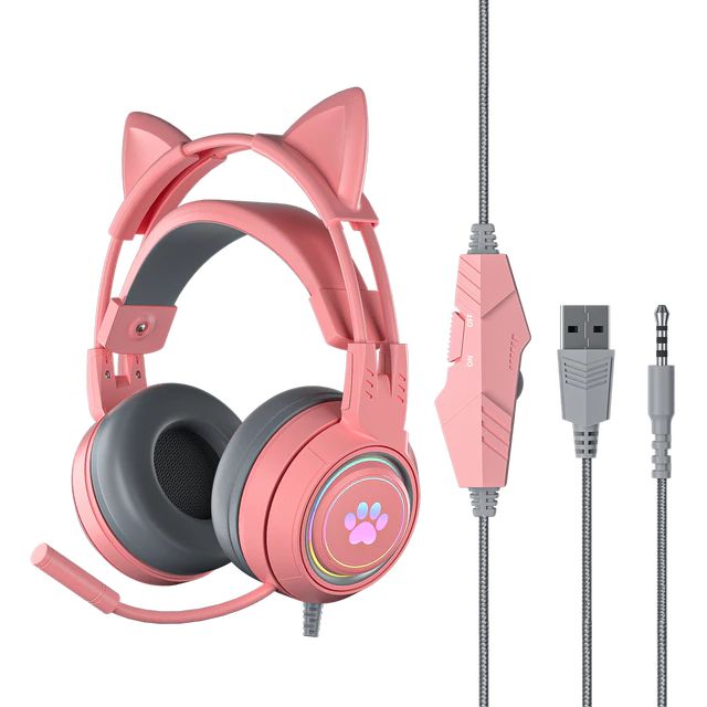 Headphone Fone De Ouvido Com Orelhinha de Gatinho Gato Orelha Com