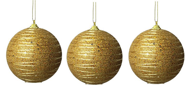 Trio de Bola de Natal Decor Dourada 10cm - Raffaello Presentes e Decorações A melhor loja online de decor Trio de Bola de Natal Decor Dourada 10cm - Raffaello Presentes e Decorações A melhor loja online de decor