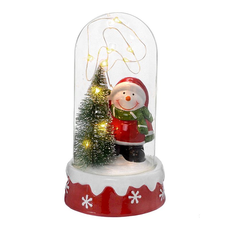 Decoração Enfeite Natal Cúpula Natalina 12 Leds Boneco de Neve 29,5cm