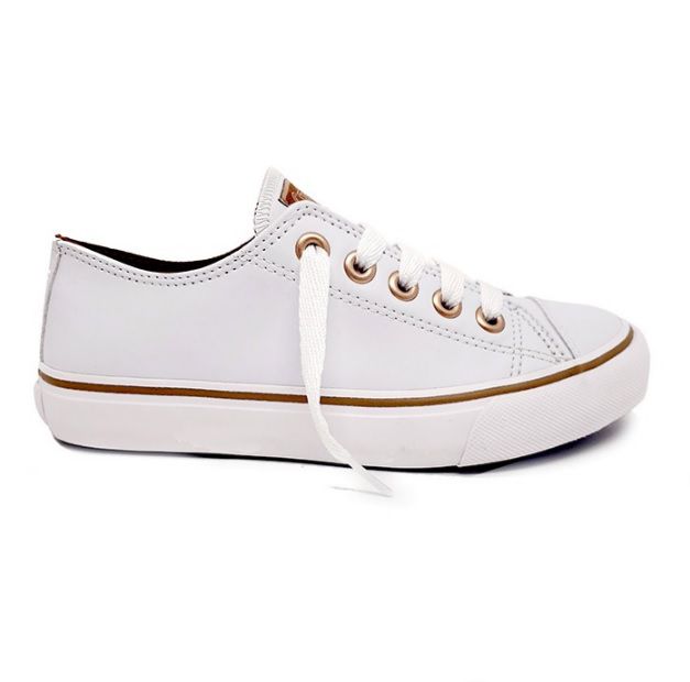 Tênis CAPRICHO Feminino Like Class Couro Sintético - Branco Cobre - Estilo  Calçados e Acessórios