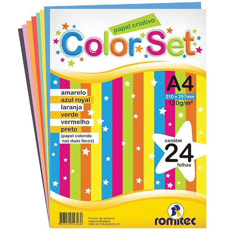 Papel Sulfite ColorSet Criativo A3 120g com 7 Cores Pacote com 24 ...