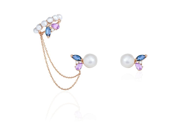Brinco Perola Safira Topazio E Diamante Branco Com Percing Ane Brinco Perola Safira Topazio E Diamante Branco Com Percing Ane