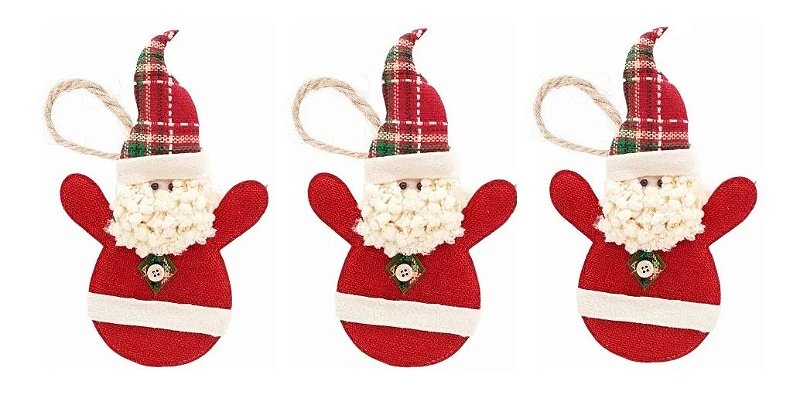Kit 3 Bonecos Papai Noel Tecido Pendente 21 cm Enfeite Para Árvore Natal Kit 3 Bonecos Papai Noel Tecido Pendente 21 cm Enfeite Para Árvore Natal