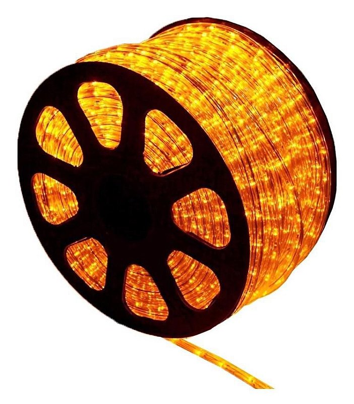 Mangueira LED 100 Metros Redonda Efeito Natal Amarela 127V IP66 Externa ...