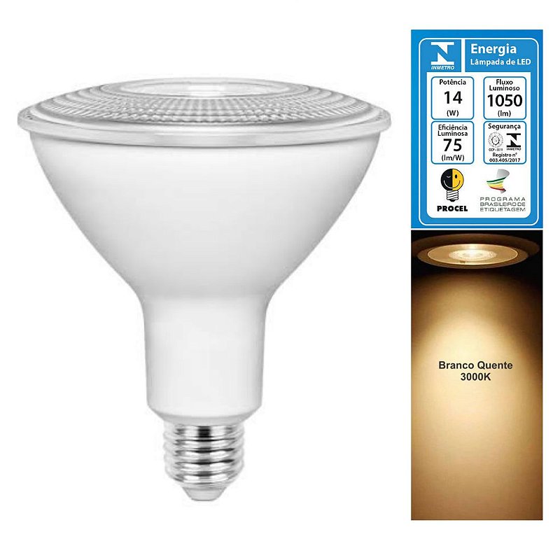 Lampada LED 14W PAR38 E27 Branco Quente 3000K Bivolt - Planet