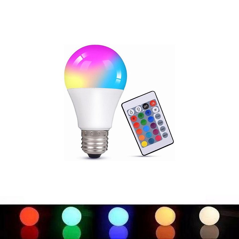 Lampada 3W LED Bulbo RGB Colorida Controle Remoto E27 Bivolt - Planet  Iluminação