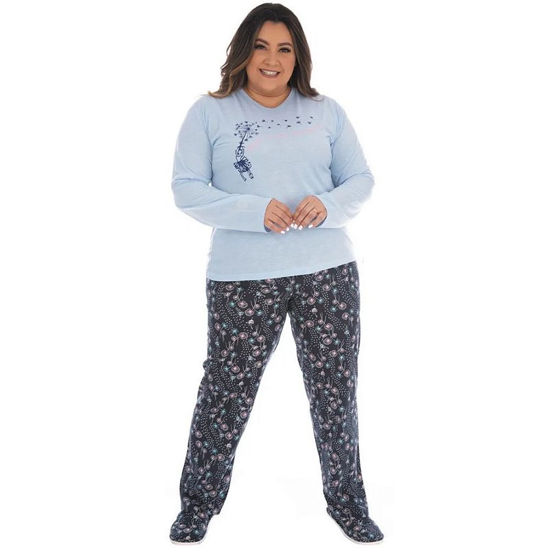 Pijama De Frio Feminino Plus Size Manga Longa Calça Listrada Adulto Marca  Victory Original - Pijama Plus Size Feminino - Magazine Luiza