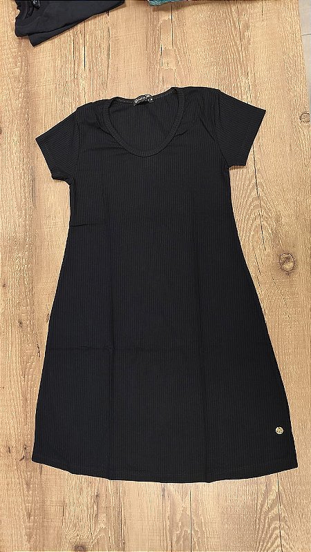 Vestido Canelado Slim Curto Soltinho Preto