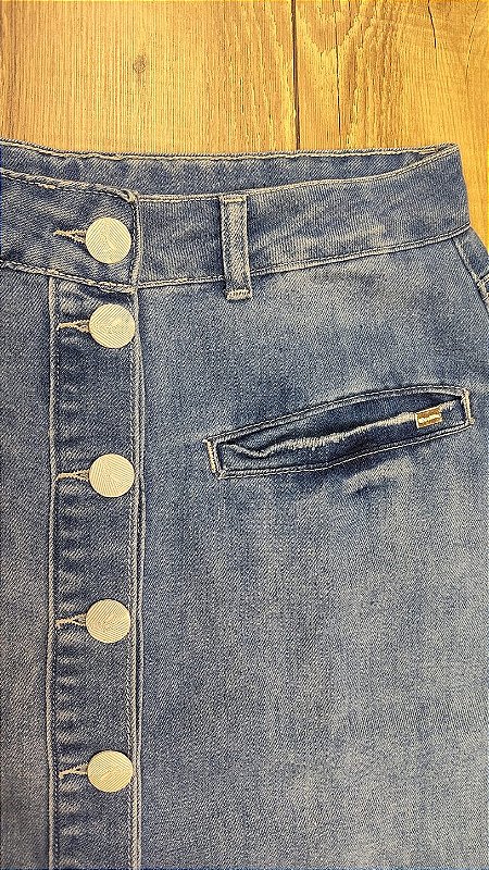ECOLIFE - Saia Midi Jeans Botões na Frente