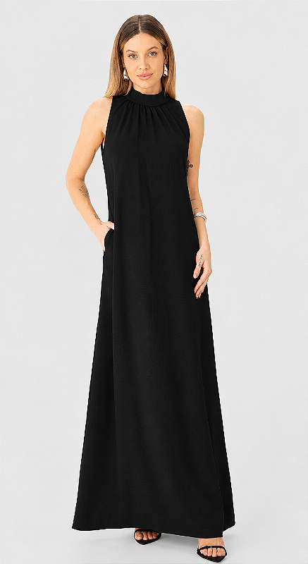 ENFIM - 7031- vestido Longo Amplo - Preto