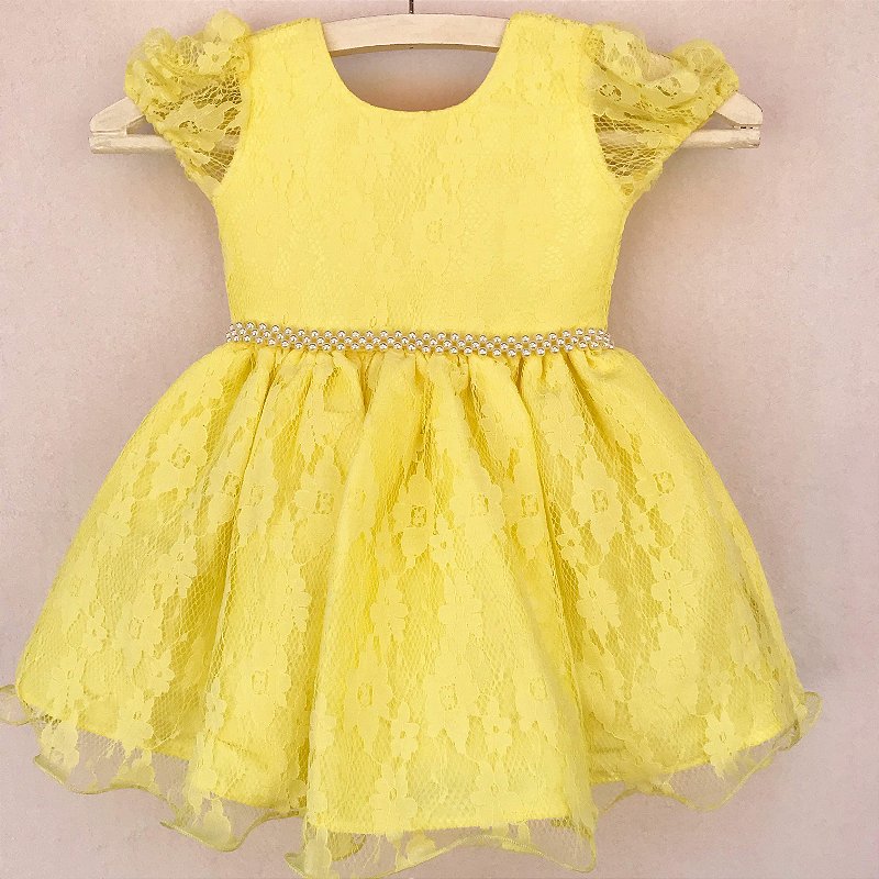 vestido festa amarelo renda infantil