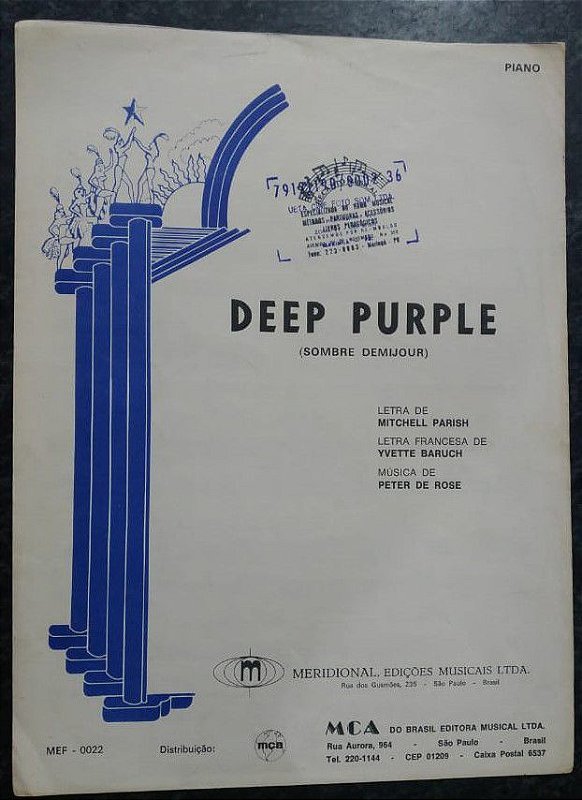 DEEP PURPLE Partitura de Piano Peter de Rose Recanto Musical