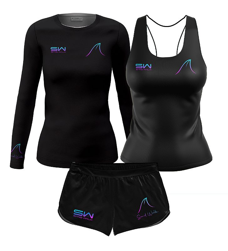 KIT FEMININO | MANGA LONGA, REGATA, SHORTS | SW BASICS - Sand Walk ...
