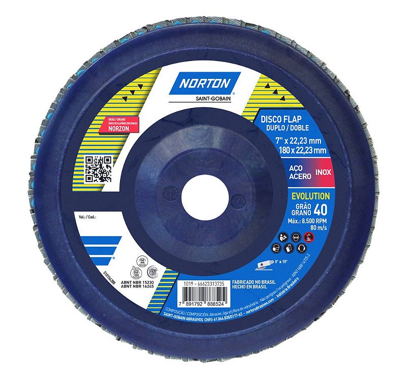 Caixa com 5 Disco Flap Evolution R822 Grão 40 180 x 22,23 mm