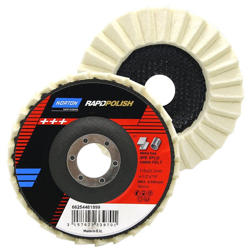 Disco de Polimento Rapid Polish Feltro Norton 115x22 mm Pacote com