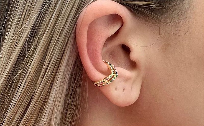 Piercing Fake Orelha Branco Cartilagem Folheado Ouro Par - Shelook  Semijoias - As melhores Semijoias