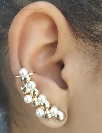 Brinco Ear Cuff Com Perola Banhado a Ouro 18k Delicado