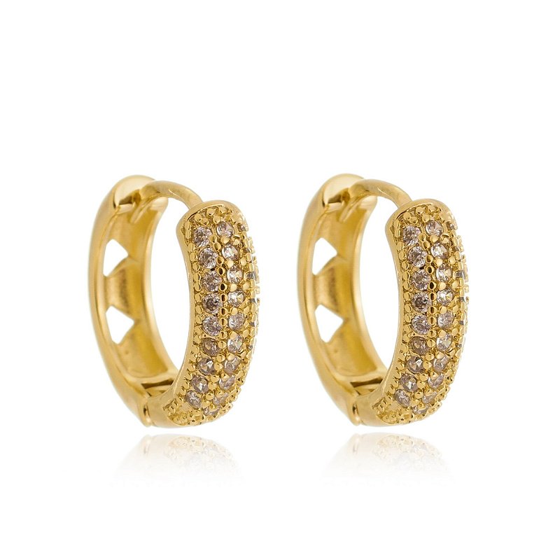 Brinco Argola Cravejada com Zirconias Banhada a Ouro 18k