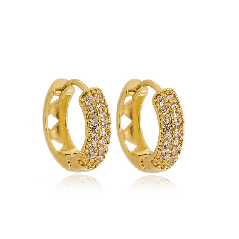 Brinco Argola Pequena Cravejada Zirconias Banhada a Ouro 18k