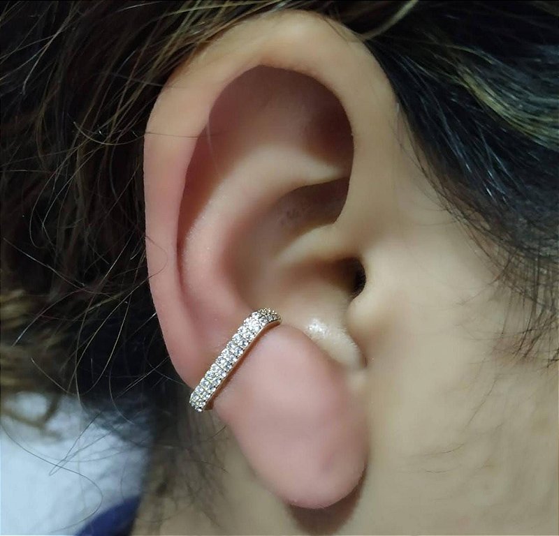 Piercing Fake Cartilagem Zirconia Branca Banhado a Ouro Unid