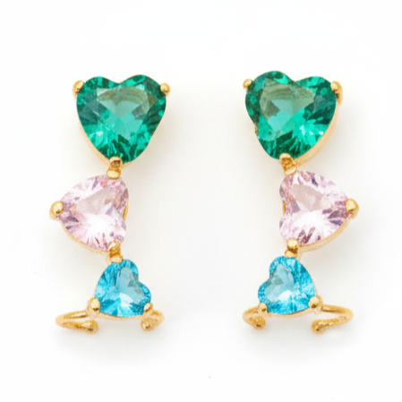 Ear cuff com Zirconias Turmalina e Azul Banhado a Ouro 18k