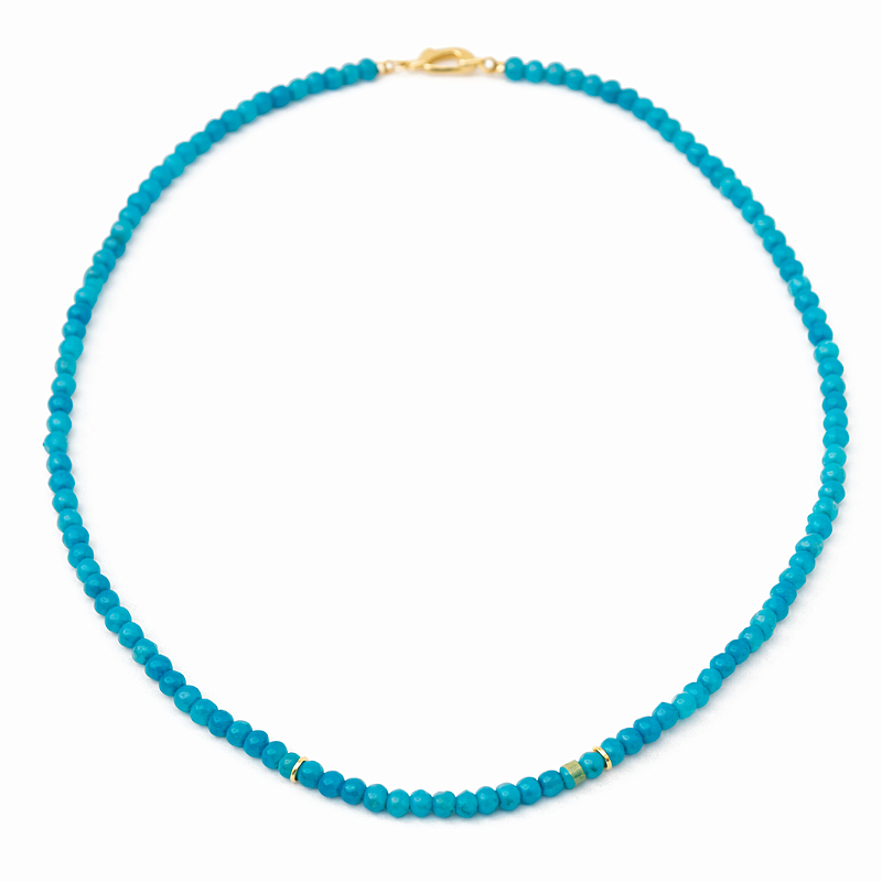 Colar Choker Pedra Jade Turquesa Natural Banhado a Ouro 18k