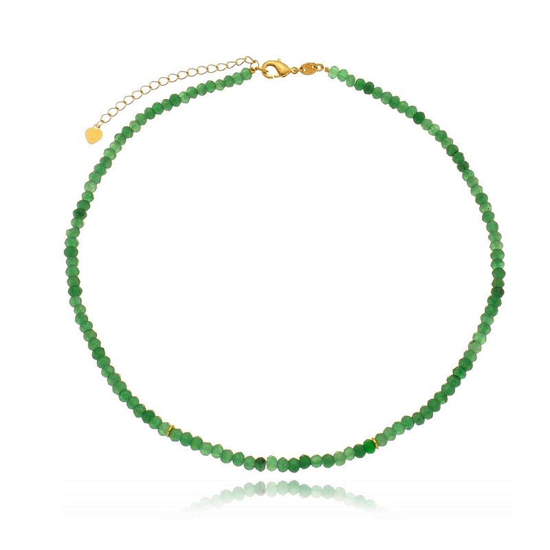 Colar Choker Pedra Jade Natural Verde Banhado a Ouro 18k