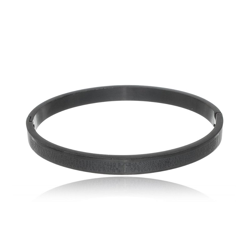 Pulseira Bracelete Masculino Oração Pai Nosso Aço Inox Preta