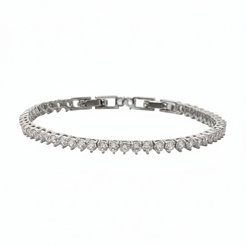 Pulseira Riviera Cravejada Cristal Banhada a Ródio Branco