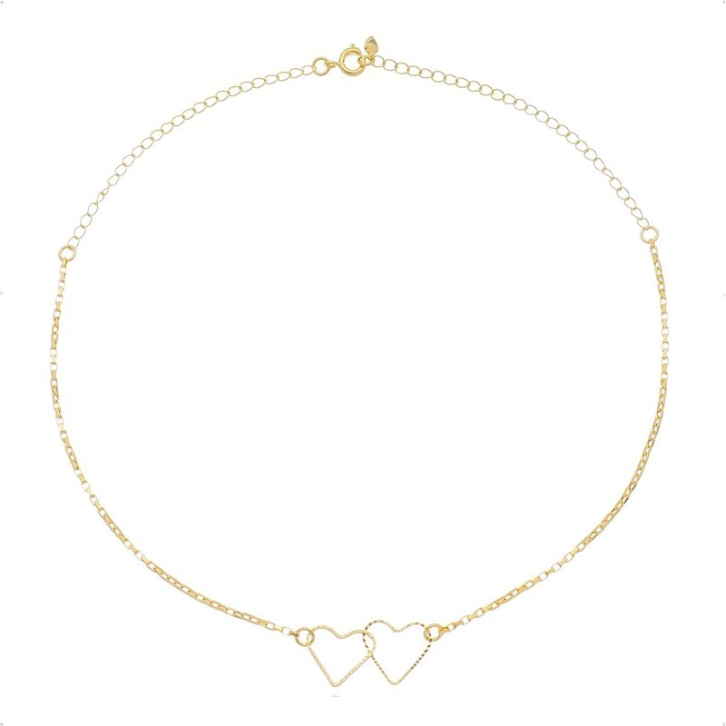 Colar Choker Dois Corações Delicados Banhado a Ouro 18k