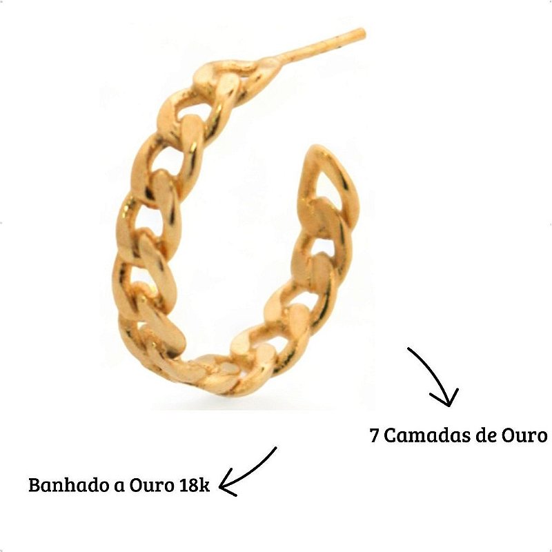 Brinco Argola Elos Média Semijoia Moderna Banhada a Ouro