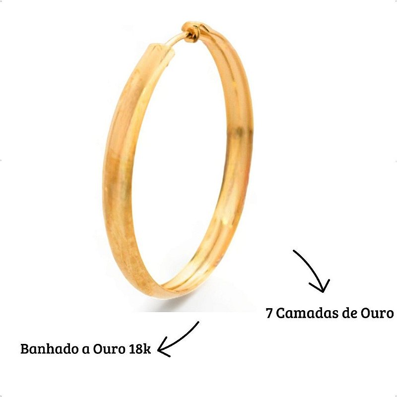 Brinco Argola Média Grande Clássica Banhada a Ouro