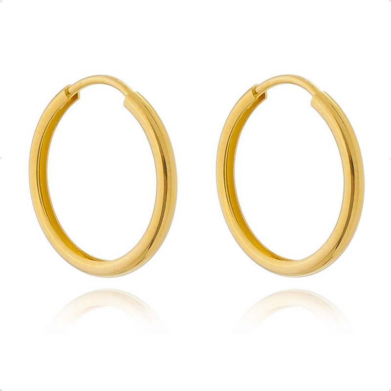 Brinco Argola Lisa Moderna Banhada a Ouro 18k Delicada