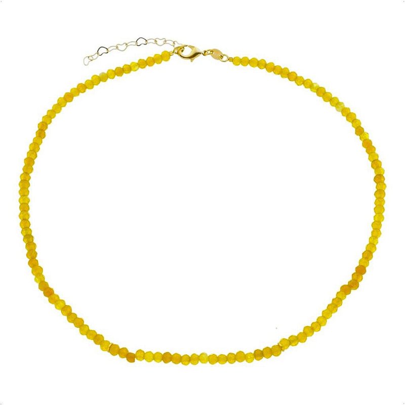 Colar Choker Pedra Natural Jade Amarelo Banhado a Ouro