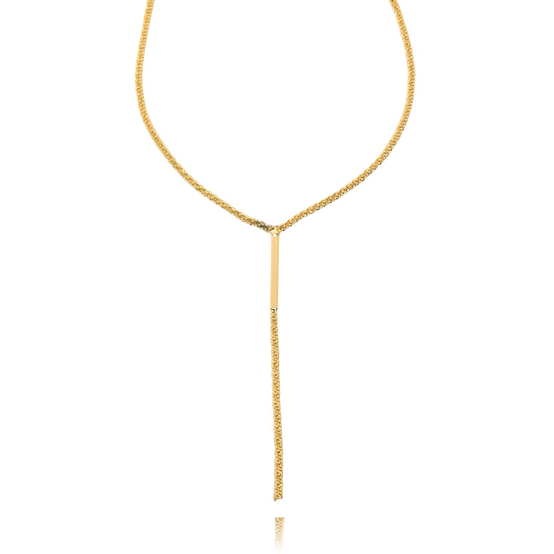 Colar Feminino Moderno Dourado Gravatinha Banhado A Ouro 18k