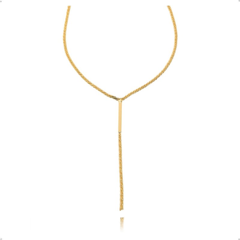 Colar Feminino Moderno Dourado Gravatinha Banhado A Ouro 18k