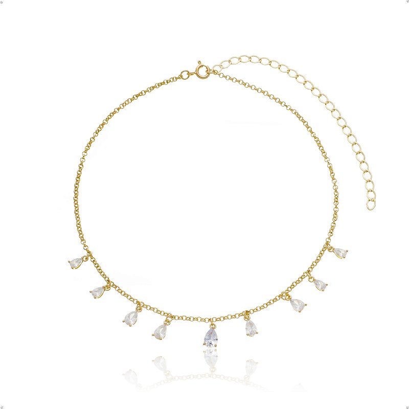 Colar Choker Delicada Feminina Gotas Dourada Banhado a Ouro