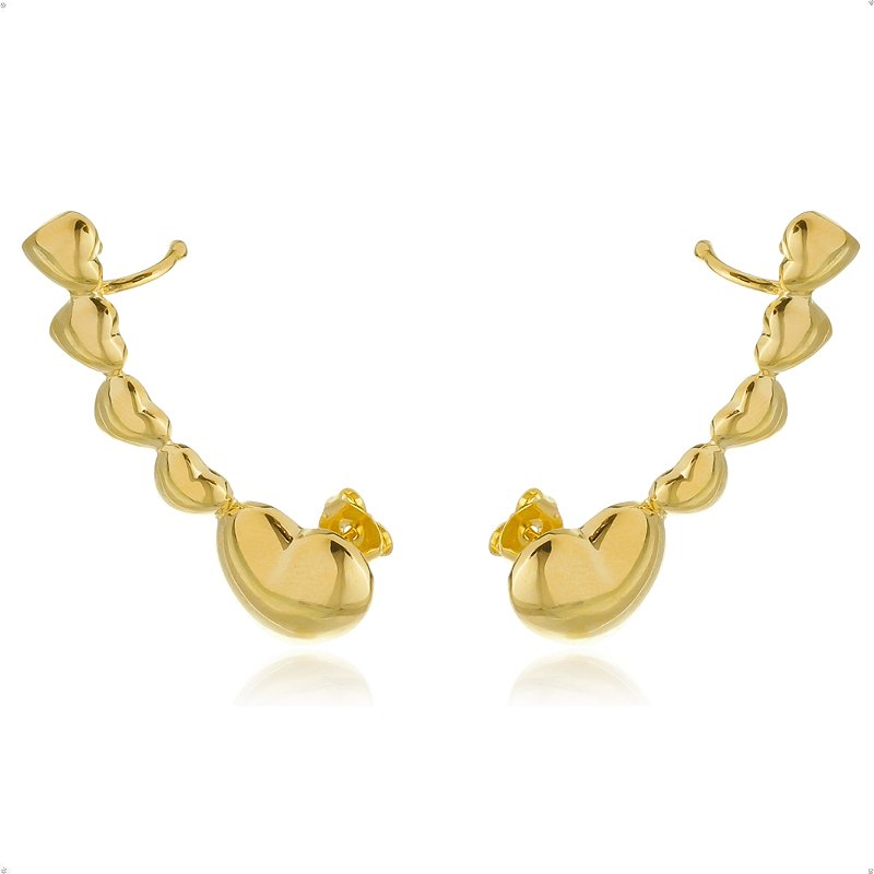 Brinco Ear Cuff Coração Moderno Feminino Banhado a Ouro 18K