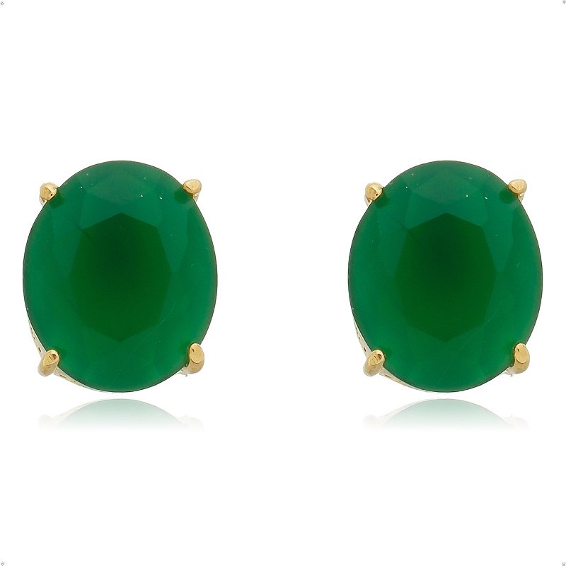 Brinco Oval Cristal Verde Esmeralda Banhado Ouro 18k