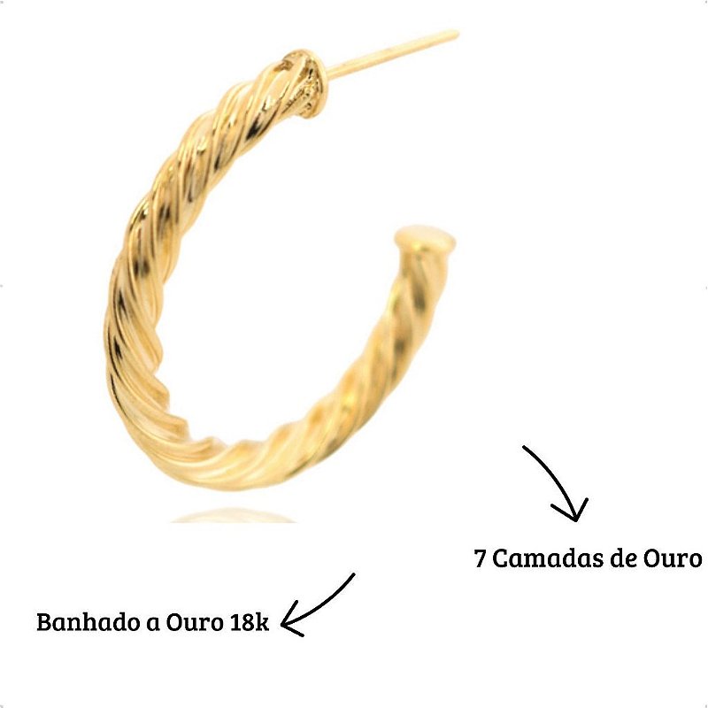 Brinco de Argola Torcida Média Banhada a Ouro Qualidade