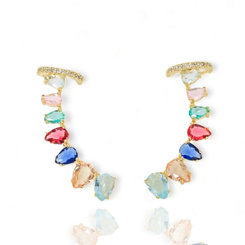 Brinco Ear Cuff Colorido Banhado a Ouro 18k PAR