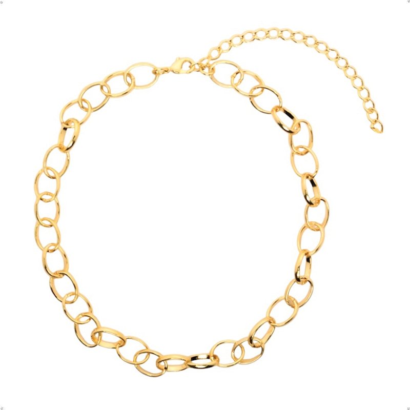 Colar Feminino de Elos Corrente Dourado Banhado A Ouro 18k